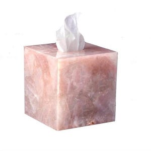Caja de pañuelos de cuarzo rosa, servilletero de cuarzo rosa, porta pañuelos de cuarzo rosa, porta rollos de papel, caja de pañuelos hecha a mano con piedra,