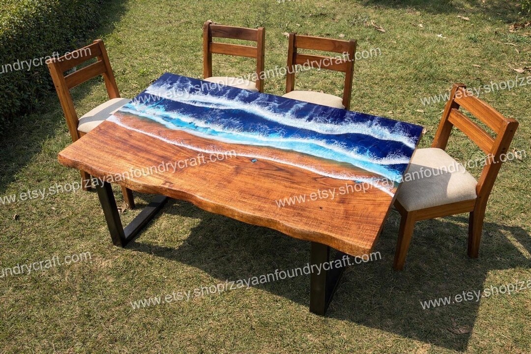 Ocean Epoxy Table, Dining, Sofa, Center Tabletop Live Edge Walnut Table ...