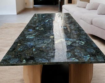 Rectangle Labradorite Stone Dining Table Top: Handmade Luxury Furniture