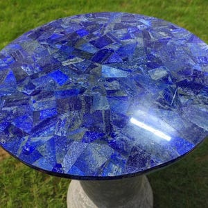 Lapis Lazuli Round Tabletop: Handmade Stone Dining or Coffee Table (Customizable Design