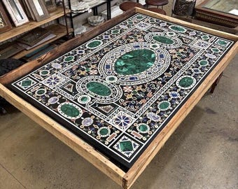 Centro de mesa de mármol con piedras semipreciosas, incrustaciones de piedra dura hechas a mano, decoración del hogar