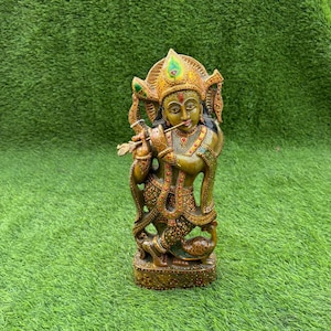 Marble Lord Krishna Statue: Hand-Painted Hindu Idol, Home Temple Decor