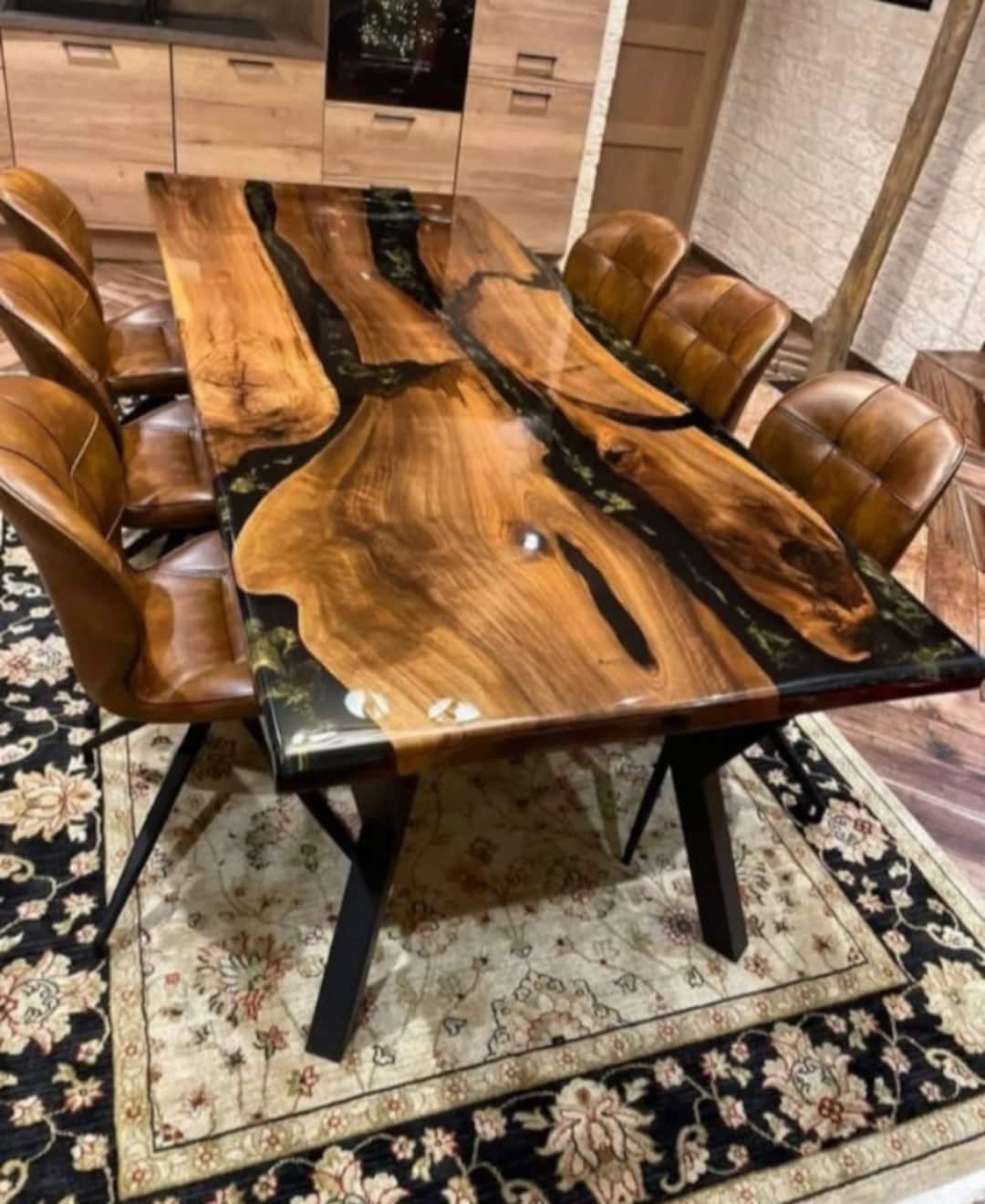 Epoxy River Dining Table: Olive Wood, Sea Wave Design - Etsy