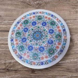 Marble Plate Inlay Craft Work Handmade Pietra Dura Home Kitchen Decor