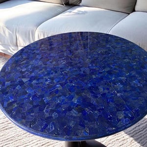 Handmade Lapis Lazuli Round Tabletop: Customizable Dining or Coffee Table