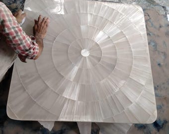 Handmade Selenite Tabletop: Sun Rays Design, Marble Home Decor