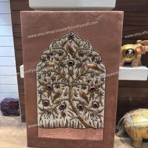 Handcrafted Zardozi Tapestry: Gold & Gemstone Embroidery Art