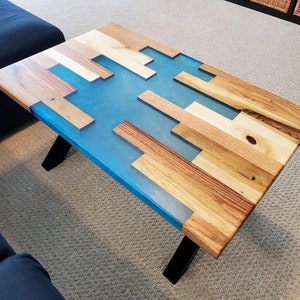 Epoxy Resin River Coffee Table Top: Wood & Ocean Wave Design