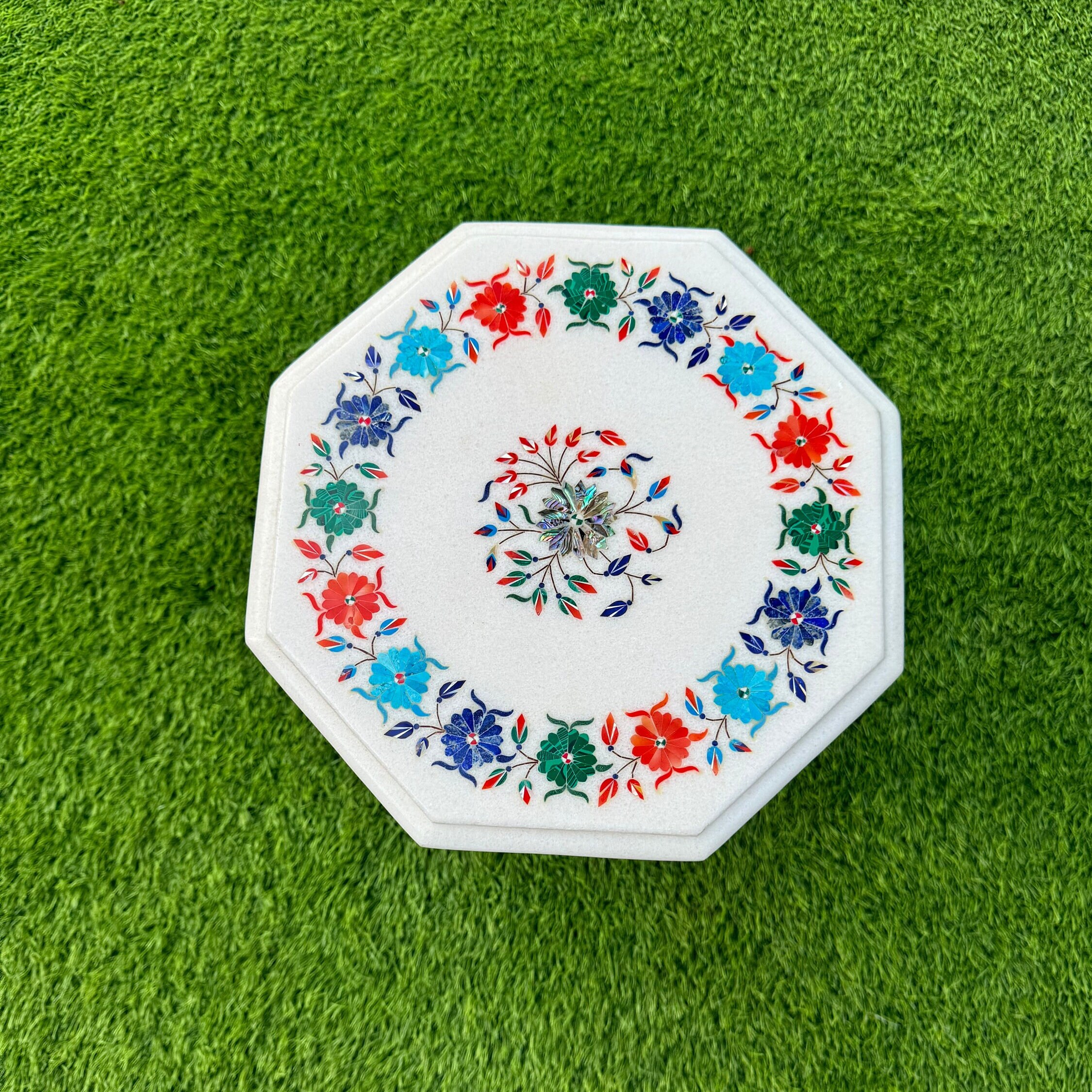 Marble Table Top Semi Precious Stones Carnelian Lapis Handmade Paetra Dura Work Home Decor