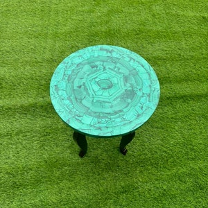 Tampo de mesa de mármore malaquita feito à mão: mesa de centro com incrustações