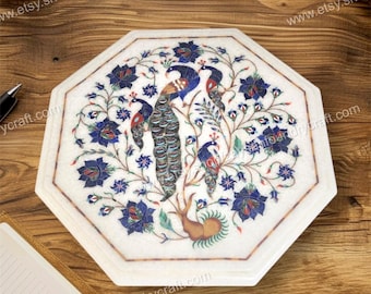 15&quot; Marble center Tabletop Inlay Peacock Pietra dura Artwork Home Decor
