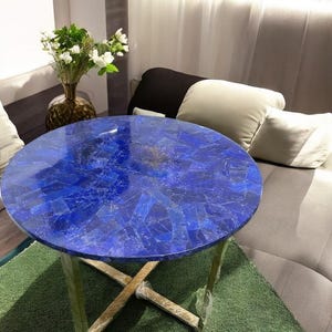 Lapis Lazuli Round Tabletop: Handmade Stone Dining or Coffee Table (Customizable