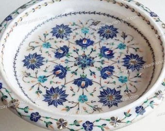 手作り大理石フルーツボウル：花の象嵌アート装飾（12インチ） - Etsy 日本