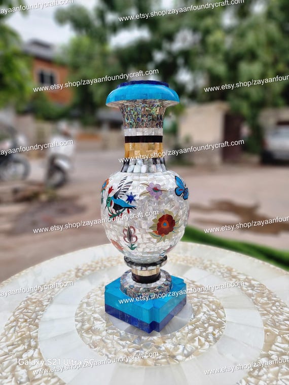 Marble Flower Vase Floral Inlay Pots for Home Living Decor, Pietra 