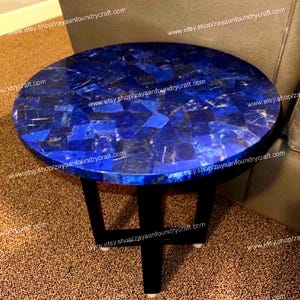 Blue Lapis Lazuli Coffee Tabletop: Handmade Mid-Century Modern Side Table