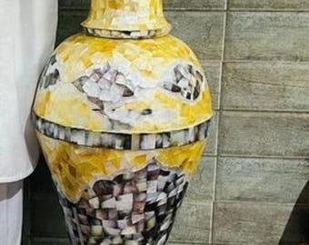 30" witmarmeren bloemenvaas pot parelmoer inlegwerk decor kunst en verzamelobjecten