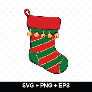 Julstrumpa SVG, julstrumpa PNG, festlig strumpa Clipart, Jingle Bell-strumpa, Cricut julklippfil, omedelbar nedladdning