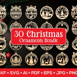 30 Christmas Ornaments svg Bundle, Christmas Ornaments Laser Cut File, Christmas Ball svg, Christmas Tree Ornaments svg, Christmas svg