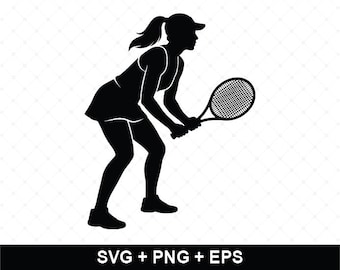 Female Tennis Player SVG, Tennis Silhouette PNG, Women's Tennis Clipart, Tennis Cricut Cut File, Sports Sublimation, Commercial Use