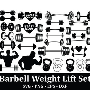 30 skivstångsviktslyftsset svg, viktlyftssvg-paket, gymsvg-paket, gymsilhuett, skivstångssvg-paket, fitnesssvg, träningssvg
