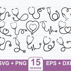 15 Stetoscopio SVG Bundle, Stetoscopio SVG, Stetoscopio Cuore SVG, Stetoscopio Battito Cardiaco Infermiera Vita SVG, Stetoscopio Silhouette, Medical SVG