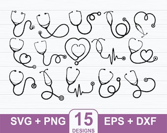 15 Paquete svg estetoscopio, estetoscopio svg, estetoscopio corazón svg, estetoscopio latido del corazón enfermera vida svg, silueta de estetoscopio, svg médico