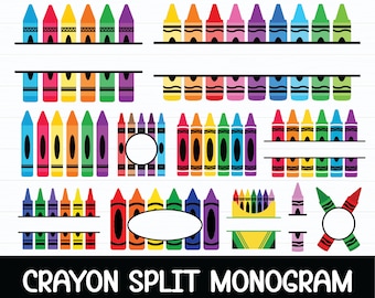 Crayon Monogram svg Bundle, Crayon Wrapper svg, Crayon Set svg, Teacher svg, Crayon svg Bundle, Crayon Split Monogram svg, Digital Download