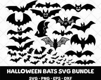 Halloween Bat SVG Bundle, Flying Bat Silhouette SVG, Spooky Bat Cut Files, Cricut Glowforge Png Eps Dxf, Instant Download
