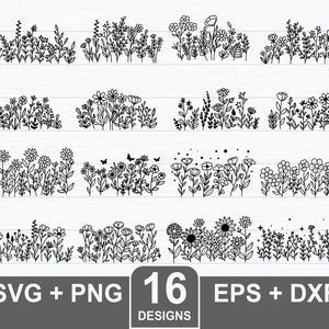 16 Wildflower svg Bundle, Minimalist Flower Bouquet, Flower svg Bundle, Floral svg, Flower Meadow svg, Botanical svg, Flower Clipart