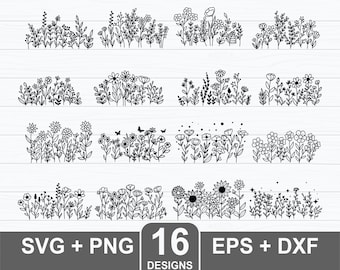 16 Wildflower svg Bundle, Minimalist Flower Bouquet, Flower svg Bundle, Floral svg, Flower Meadow svg, Botanical svg, Flower Clipart