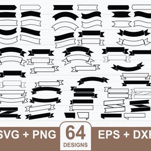 64 Banner svg Bundle, Ribbon Banner svg, Banner svg Bundle, Banner svg, Banner Clipart, Banner Outline, Banner Template, Banner Cricut