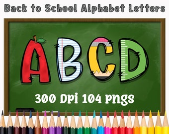 Doodle Alphabet Bundle, Back To School Doodle Alphabet Bundle png, School Teacher Alphabet Bundle, Pencil Paper Scale Apple Doodle Alphabet