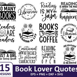 Reading Bundle svg, Book Quote svg Bundle, Reading Book svg, Book Lover svg Bundle, Pile Of Book svg, Librarian svg, Digital Download