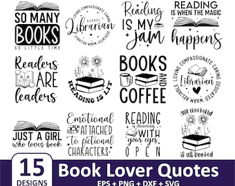 Reading Bundle svg, Book Quote svg Bundle, Reading Book svg, Book Lover svg Bundle, Pile Of Book svg, Librarian svg, Digital Download