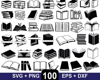 100 Books SVG Bundle, Books Silhouette, Books Cricut, Books Cut File, School Svg, Student Svg, Library Svg Design, Book Lover SVG