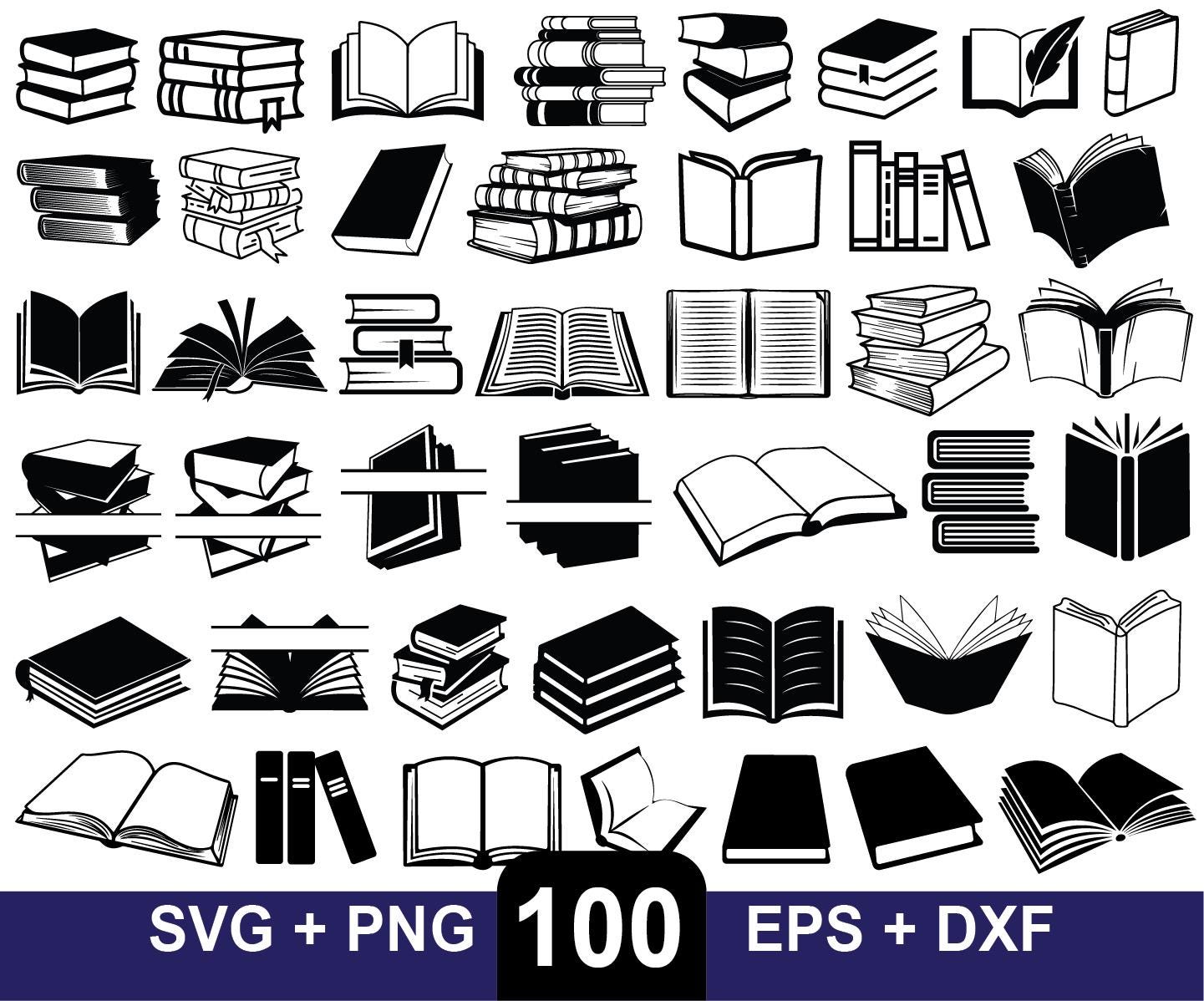 100 Books SVG Bundle, Books Silhouette, Books Cricut, Books Cut File ...