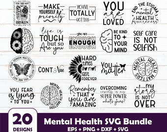 Mental Health svg Bundle, Mental Health Quote svg Bundle, Inspirational Quote svg, Inspirational svg, Motivational svg, Health Awareness svg