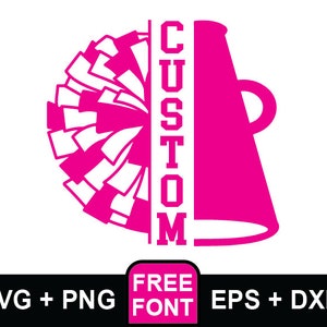 Könnte beinhalten: Ein rosa Megafon mit einem weißen Pompon an der Seite. Das Wort "CUSTOM" ist vertikal auf dem Megafon geschrieben.