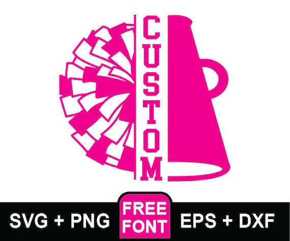 Cheerleader svg, Sports Clipart, Pink Cheerleader Pom And Megaphone, Silhouette, Split Name Frame For Cheer, Custom Name Cheerleader