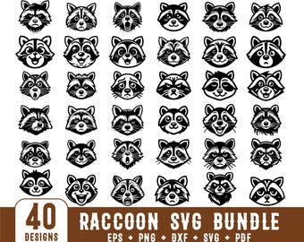 Raccoon svg Bundle, Raccoon Face svg, Raccoon Silhouette, Raccoon Clipart svg, Raccoon Cut File, Raccoon Cricut svg, Animal svg