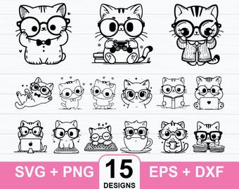 Cute Cat svg Bundle, Cat With Glasses svg Bundle, Cat svg Bundle, Cat svg, Cat Clipart, Cat Silhouette, Cute Cat svg, Digital Download