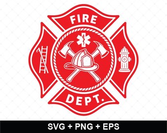 Firefighter Maltese Cross SVG, Fire Department Badge PNG, Fire Helmet Clipart, Firefighter Cricut File, First Responder Design