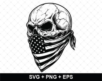 USA Bandana Skull SVG, American Skull Cut File, Patriotic Biker Svg, Veteran Shirt Design, Fourth of July PNG, Biker Skull Cricut Svg