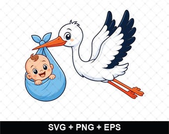 Baby Stork SVG, New Baby Svg, Stork Baby Cut File, Baby Shower Cricut SVG, Nursery PNG, Nursery Decor, Instant Download