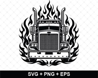 Flaming Big Rig SVG, American Semi Truck Cut File, Trucker Shirt SVG, Diesel Truck PNG, Flaming Truck Svg, Instant Download
