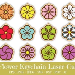 Flower Keychain Laset Cut Files, Flower Keychain svg Bundle, Keychain Silhouette, Flower Keychain Cut File, Digital Download