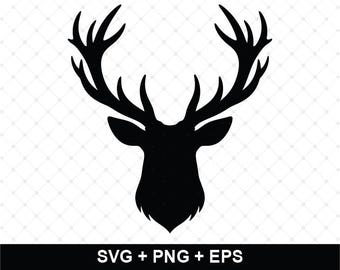 Buck Head SVG, Deer Head Silhouette Svg, Antler Cut File, Hunting Cricut Svg, Rustic Deer PNG, Buck Antlers SVG, Instant Download