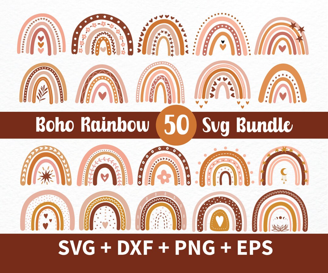 50 Boho Rainbow Svg Bundle, Rainbow Svg Bundle, Rainbow Clipart ...