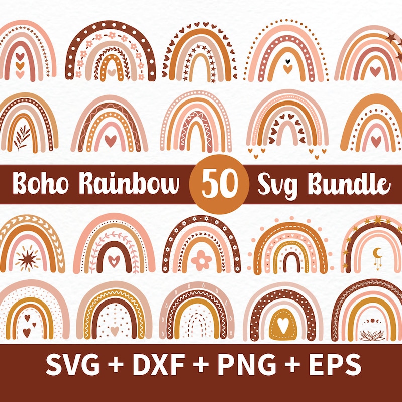 Boho Rainbow Cake Topper Svg - Etsy