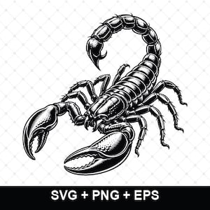 Vintage Scorpion SVG PNG EPS, Engraved Scorpion Cut File, Scorpio Zodiac Vector, Gothic Nature Wall Art Design, Instant Download